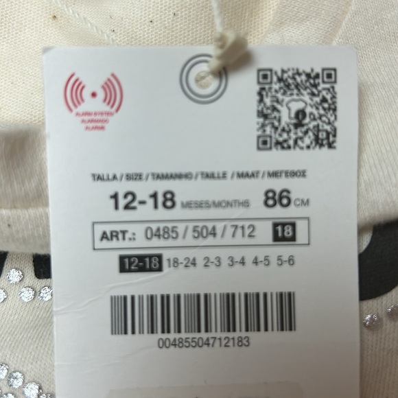 Zara Amour long sleeve top size 12-18 mos. NWT, ivory, silver heart black print - Picture 5 of 10